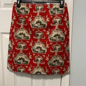 Talbots Asian Oriental Design Inspired Elegant Red & Cream Skirt sz 8/10